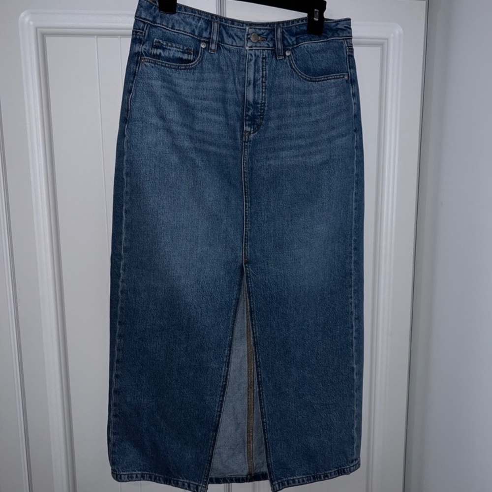 LOFT Blue Denim Midi Skirt with Front Slit